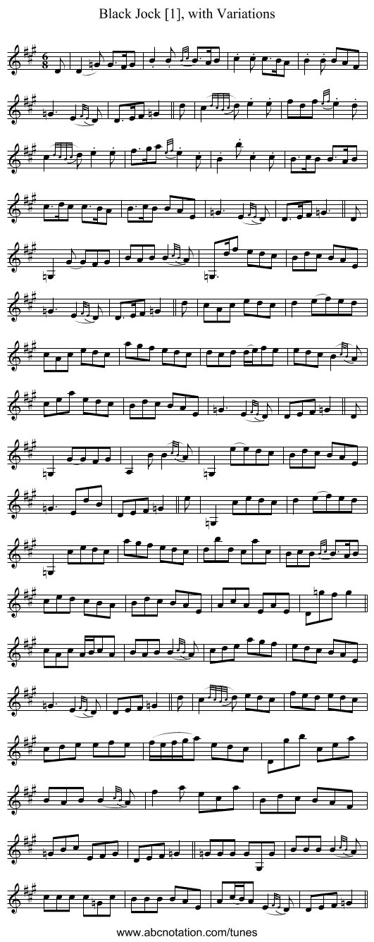 Black Jock [1], with Variations - staff notation