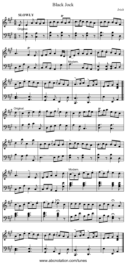 Black Jock - staff notation