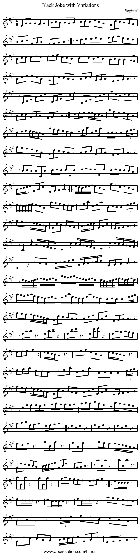 Black Joke with Variations - staff notation