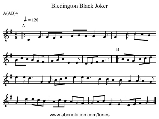 Black Joker, Bledington - staff notation