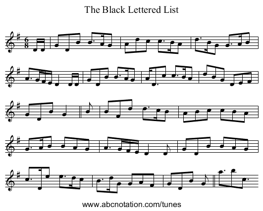 Black Lettered List, The - staff notation
