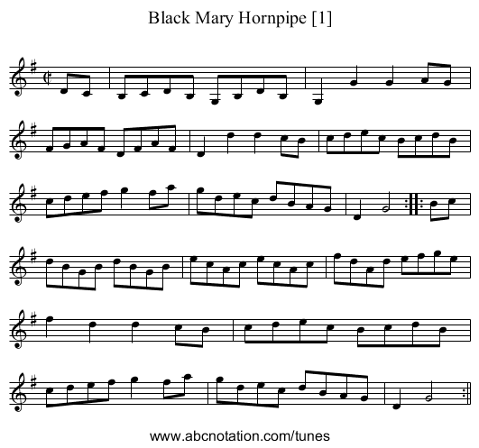 Black Mary Hornpipe [1] - staff notation