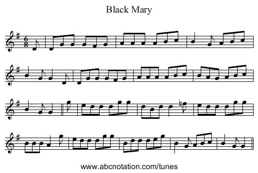 Black Mary - staff notation