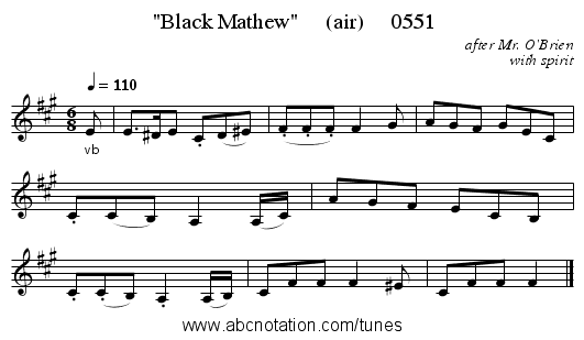 Black Mathew     (air)     0551 - staff notation