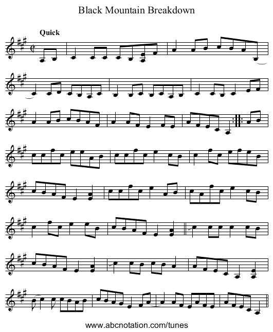 Black Mountain Breakdown - staff notation