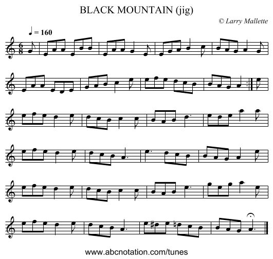 BLACK MOUNTAIN (jig) - staff notation
