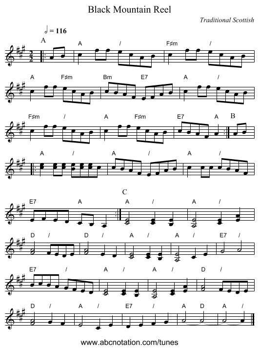 Black Mountain Reel - staff notation