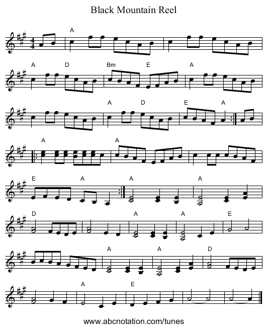 Black Mountain Reel - staff notation
