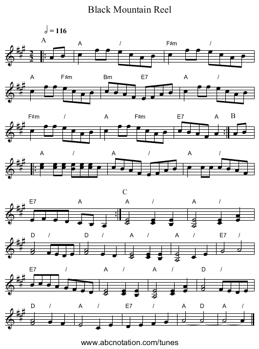 Black Mountain Reel - staff notation