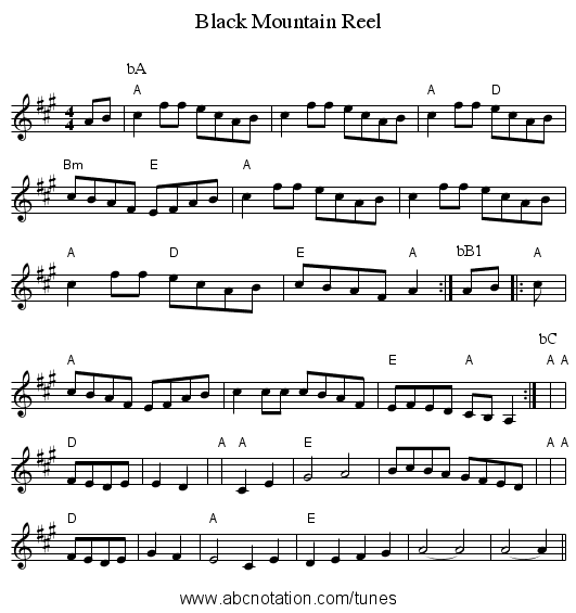 Black Mountain Reel - staff notation