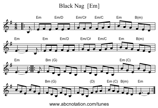 Black Nag  [Em] - staff notation
