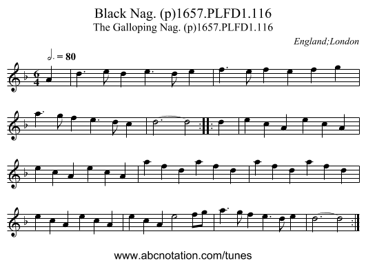 Black Nag. (p)1657.PLFD1.116 - staff notation