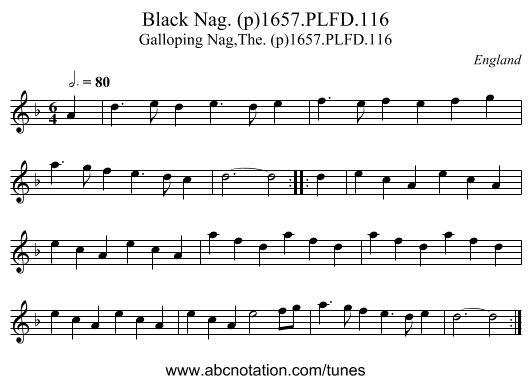 Black Nag. (p)1657.PLFD.116 - staff notation