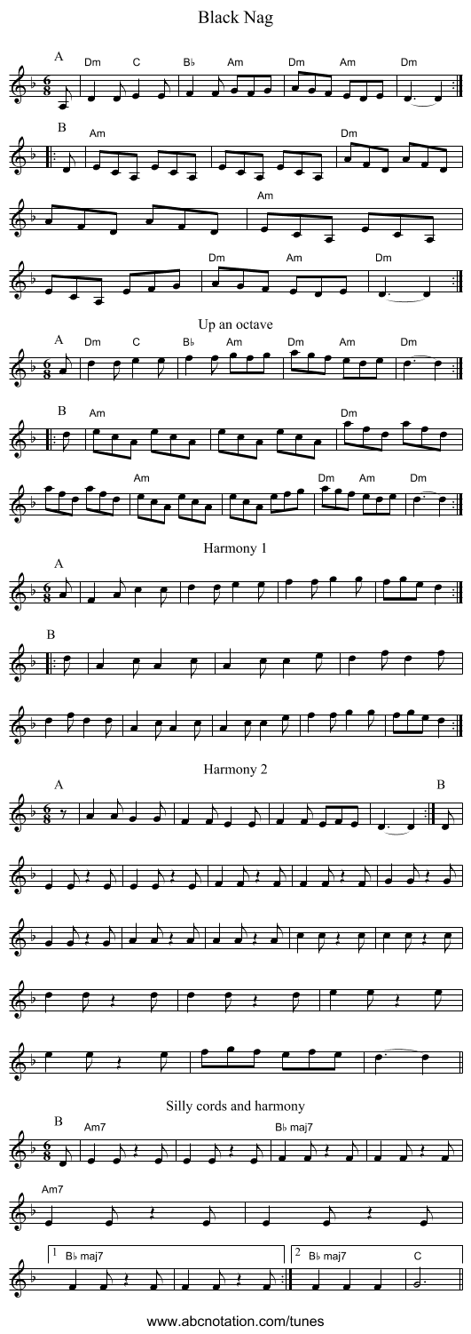 Black Nag - staff notation