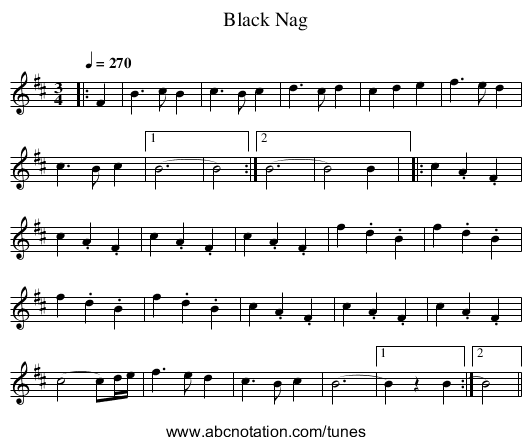 Black Nag - staff notation