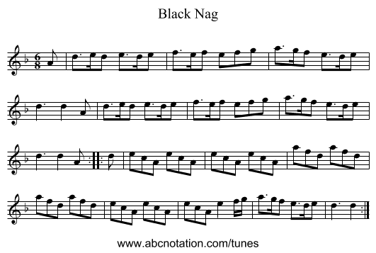 Black Nag - staff notation