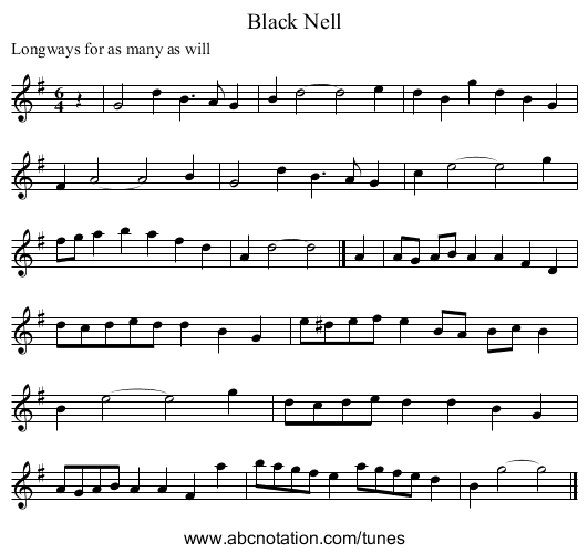 Black Nell - staff notation