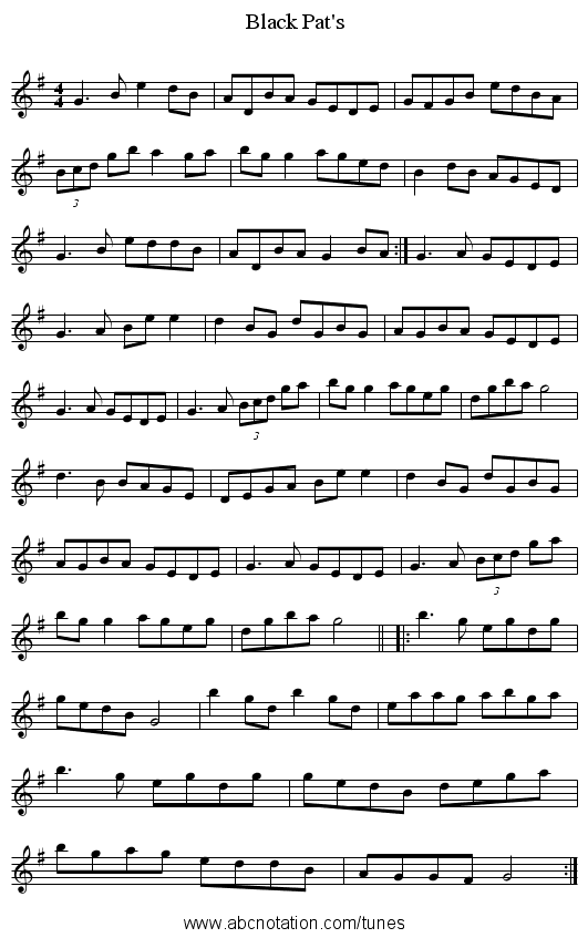 Black Pat's - staff notation