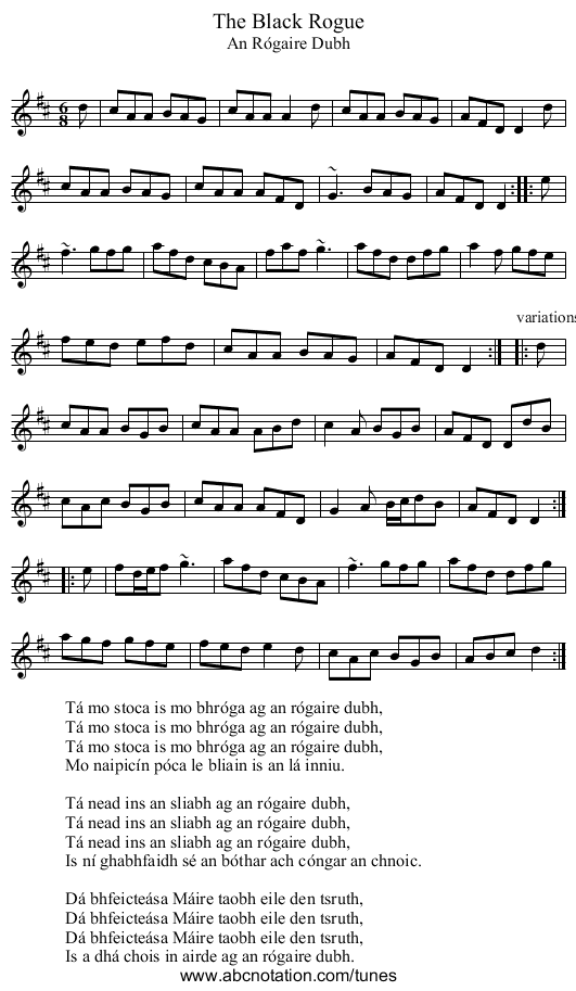 Black Rogue, The - staff notation