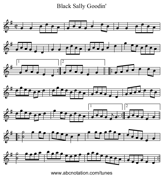 Black Sally Goodin' - staff notation