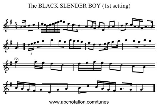 BLACK SLENDER BOY (1st setting), The - staff notation