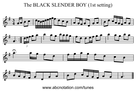 BLACK SLENDER BOY (1st setting), The - staff notation