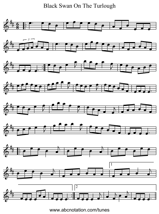 Black Swan On The Turlough - staff notation