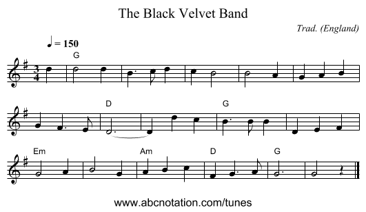 Black Velvet Band, The - staff notation