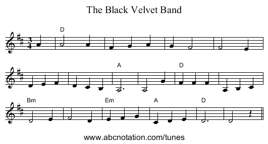 Black Velvet Band, The - staff notation