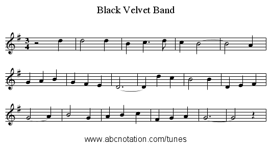 Black Velvet Band - staff notation