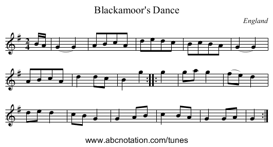 Blackamoor's Dance - staff notation
