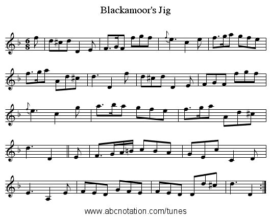 Blackamoor's Jig - staff notation