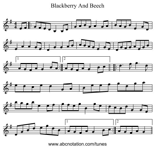 Blackberry And Beech - staff notation