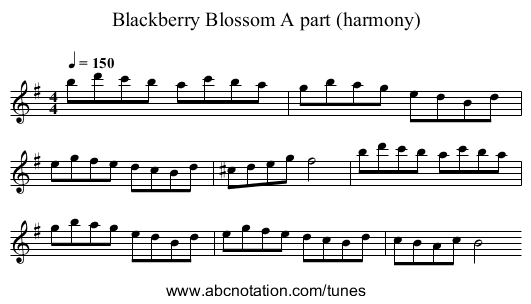 Blackberry Blossom A part (harmony) - staff notation