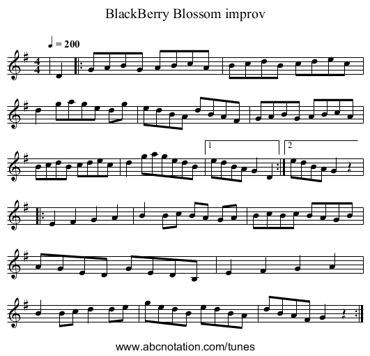 BlackBerry Blossom improv - staff notation