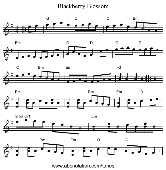 Blackberry Blossom - staff notation
