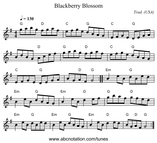 Blackberry Blossom - staff notation