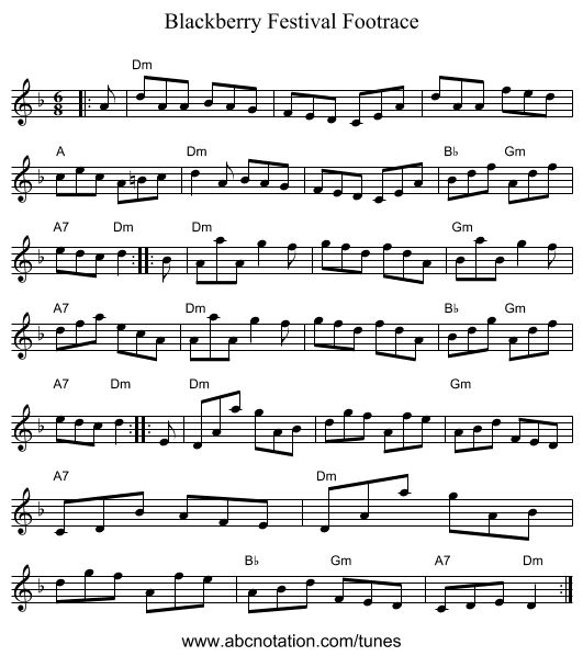 Blackberry Festival Footrace - staff notation