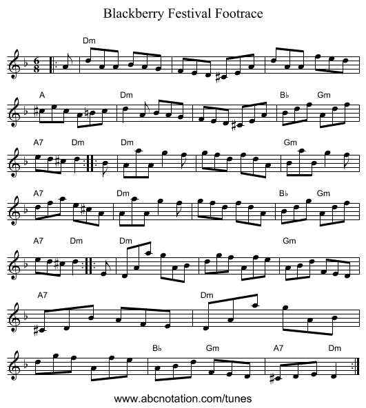 Blackberry Festival Footrace - staff notation