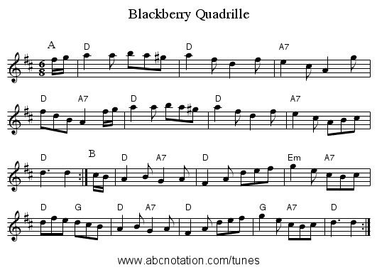 Blackberry Quadrille - staff notation