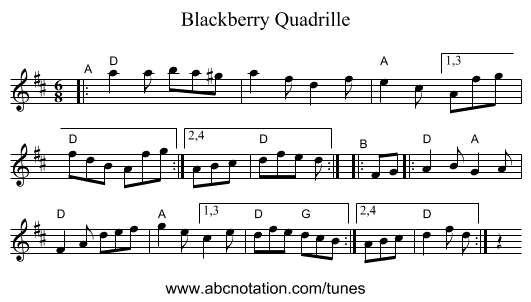 Blackberry Quadrille - staff notation