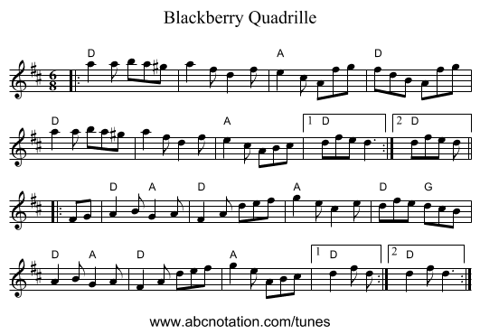 Blackberry Quadrille - staff notation