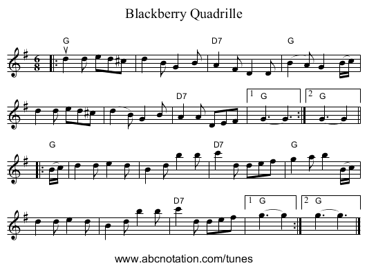 Blackberry Quadrille - staff notation