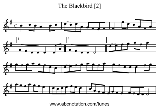 Blackbird [2], The - staff notation