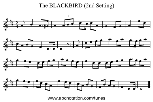 BLACKBIRD (2nd Setting), The - staff notation