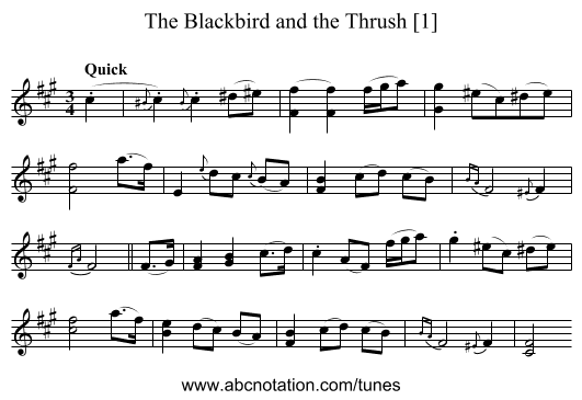 Blackbird and the Thrush [1], The - staff notation