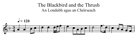 Blackbird and the Thrush, The - staff notation