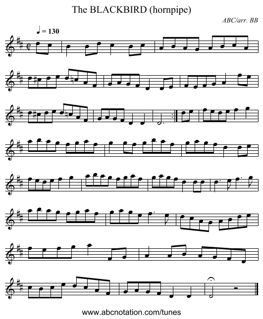 BLACKBIRD (hornpipe), The - staff notation