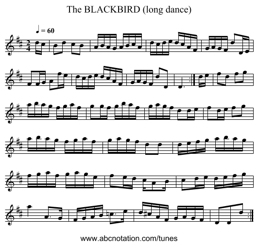 BLACKBIRD (long dance), The - staff notation