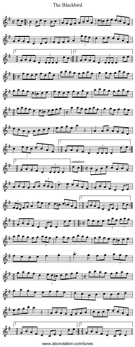 Blackbird, The - staff notation